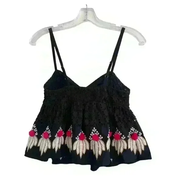 Anthropologie Sz 4 Catrina Cami Top Black Embroidered Boho Festival Western - Picture 4 of 11